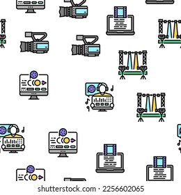 video production film studio Vector Seamless Pattern Thin Line Illustration