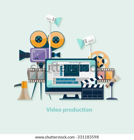 Video production. Flat design.