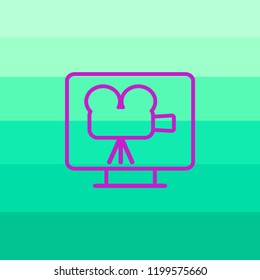 Video production. Flat design. Camcorder on the computer monitor.