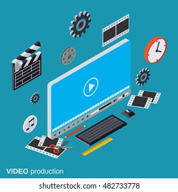 Video Production Flat Isometric Vector Concept Illustration