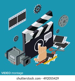 Video production flat isometric vector concept illustration