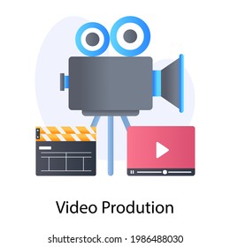 Icono de producción de vídeo en estilo conceptual plano, equipo de rodaje 