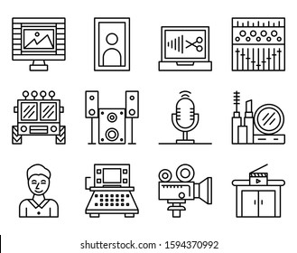 Video production icon. Illustration of production video elements such as camera, editing and others in eps10 format