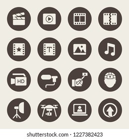 Video production icons. Content editing, uploading, blogging