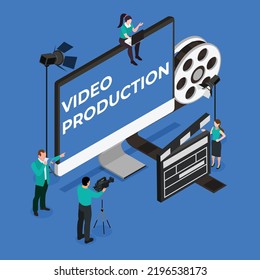 Video production isometric 3d vector illustration concept for banner, website, illustration, landing page, flyer, etc.