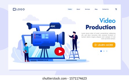 Video production landing page website vector flat design 