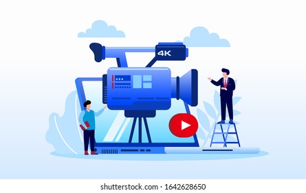 Video production landing page website illustration flat vector template 