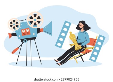 Video production motion studio film movie making concept. Vector design graphic illustration