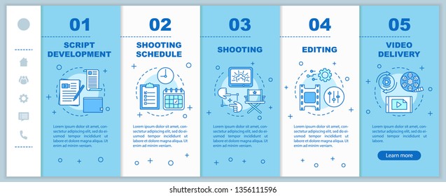 Video Production Onboarding Mobile Web Pages Vector Template. Film Making. Responsive Smartphone Website Interface Idea With Linear Illustrations. Webpage Walkthrough Step Screens. Color Concept