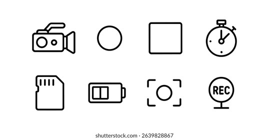 Video production outline icon set. filmmaking, camera, multimedia, recording symbols