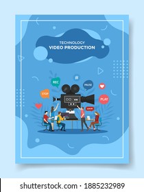 video production people working together editing video front camera for template of banners, flyer, books cover, magazines with liquid shape style