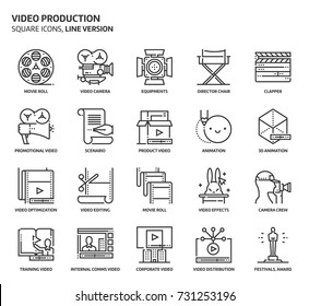 Video production related, pixel perfect, editable stroke, up scalable vector icon set. 