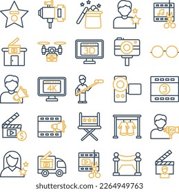 Video Production set, film industry icon, cinema set, Video pack, Video icons, entertainment icons, video making icons set, production line icon set