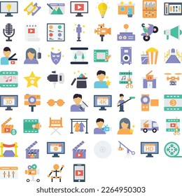 Video Production set, film industry icon, cinema set, Video pack, Video icons, entertainment icons, video making icons set, production flat icon