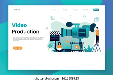 Video production vector illustration concept landing page template with character. Website banner template