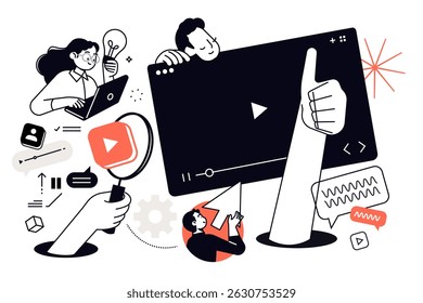 Video production. Vector illustration for web banner, social media banner, business presentation, marketing material.