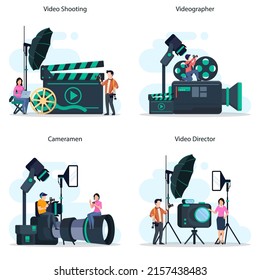 Video production or videographer vector. Movie and cinema industry with special equipment.