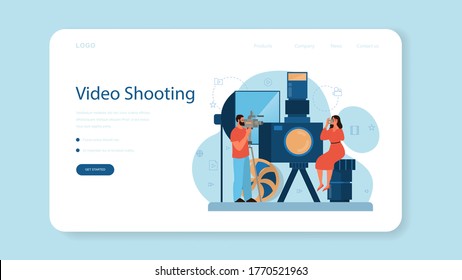 Video production or videographer web banner or landing page. Movie and cinema industry. Making visual content for social media with special equipment. Isolated vector illustration