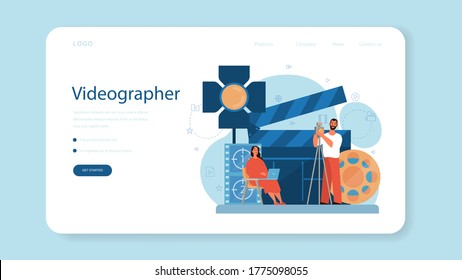 Video production or videographer web banner or landing page. Movie and cinema industry. Making visual content for social media with special equipment. Isolated vector illustration