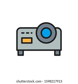 Video projector flat color line icon. Isolated on white background