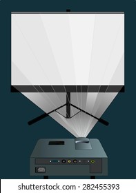 video projector with flat white screen