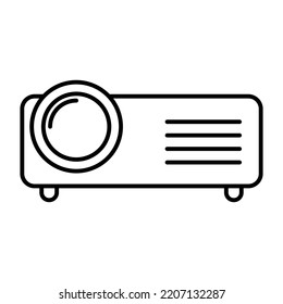 Video projector icon. Black linear projector icon. Vector illustration. Projector symbol isolated