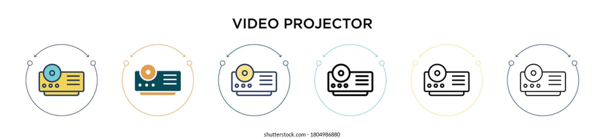 Video projector icon in filled, thin line, outline and stroke style. Vector illustration of two colored and black video projector vector icons designs can be used for mobile, ui, web