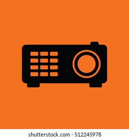 Video projector icon. Orange background with black. Vector illustration.