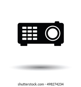 Video projector icon. White background with shadow design. Vector illustration.