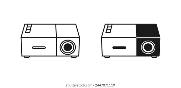 Video Ilustración vectorial isométrica del proyector. Icono aislado de proyector de cine tridimensional. signo de grabador de contorno 3d.