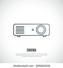 Icono de la línea del proyector de vídeo aislado en fondo blanco. Emblema del proyector en blanco y negro. Ilustración vectorial.