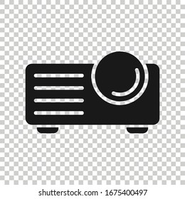 Video projector sign icon in flat style. Cinema presentation device vector illustration on white isolated background. Conference business concept.