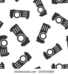 Video projector sign icon seamless pattern background. Cinema presentation device vector illustration on white isolated background. Conference business concept.