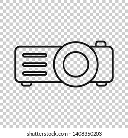 Video projector sign icon in transparent style. Cinema presentation device vector illustration on isolated background. Conference business concept.