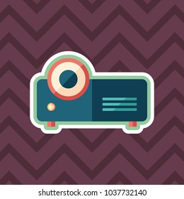 Video projector sticker flat icon with color background.