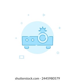 Video projector vector icon. Flat illustration. Filled line style. Blue monochrome design. Editable stroke. Adjust line weight.
