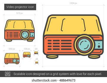 Video projector vector line icon isolated on white background. Video projector line icon for infographic, website or app. Scalable icon designed on a grid system.