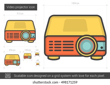 Video projector vector line icon isolated on white background. Video projector line icon for infographic, website or app. Scalable icon designed on a grid system.