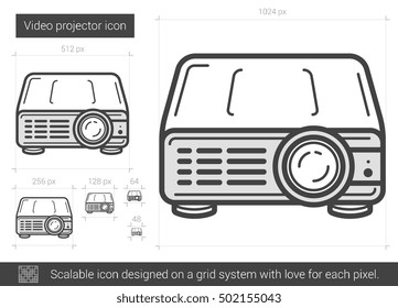 Video projector vector line icon isolated on white background. Video projector line icon for infographic, website or app. Scalable icon designed on a grid system.