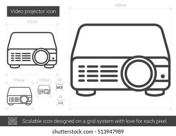 Icono de línea vectorial del proyector de vídeo aislado en fondo blanco. Icono de la línea del proyector de vídeo para infografía, sitio web o aplicación. Icono escalable diseñado en un sistema de cuadrícula.