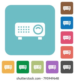 Video projector white flat icons on color rounded square backgrounds