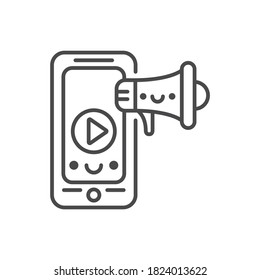 Video promotion black icon. Custom video content. Sign for web page, mobile app, button, logo. Vector isolated element. Editable stroke.