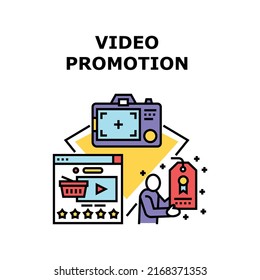 Video Promotion Vector Icon Concept. Video Promotion Of Sales And Discount, Special Offer, New Product And Service. Media Commercial Promo And Advertisement Online Color Illustration