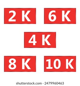 Video quality icon. Square, red with white letters.