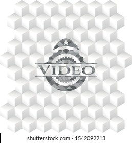 Video realistic grey emblem with cube white background