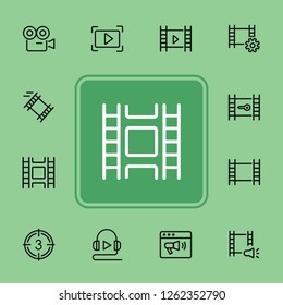 Video record line icons. Set of line icons on white background. Film making concept. Camera, tape, play sign. Can be used for topics like video recording, cinema, media entertainment