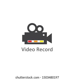 video record logo with a simple shape and three color lines below make this design. unique, modern.