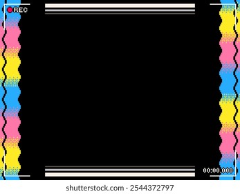 Video Record Mockup Frame Background with Rainbow Dithered Gradient Wavy Lines in Vertical