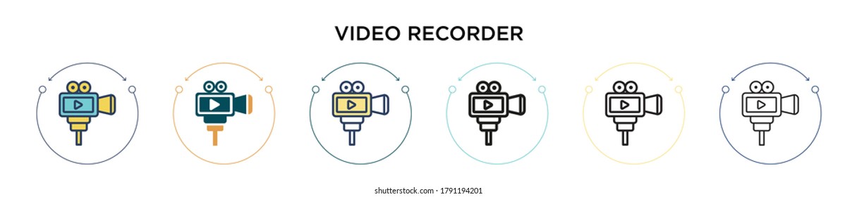 Video recorder icon in filled, thin line, outline and stroke style. Vector illustration of two colored and black video recorder vector icons designs can be used for mobile, ui, web