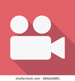 Video recorder icon in flat style with shadow on red background. Video camera. 